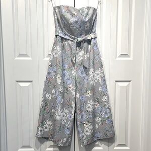 H&M Floral Strapless Wide Leg Cropped Jumpsuit Size‎ 12